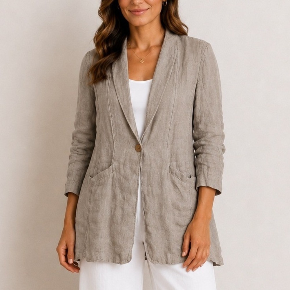 Eileen Fisher Organic Linen Button Blazer Quiet Luxury Old Money Light Academia